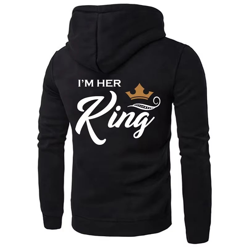 Printing Her King or His Queen Lover Hoodies Harajuku Fashion Casual Womens Men Clothing Lovers Sweatshirt Couple Hoodies