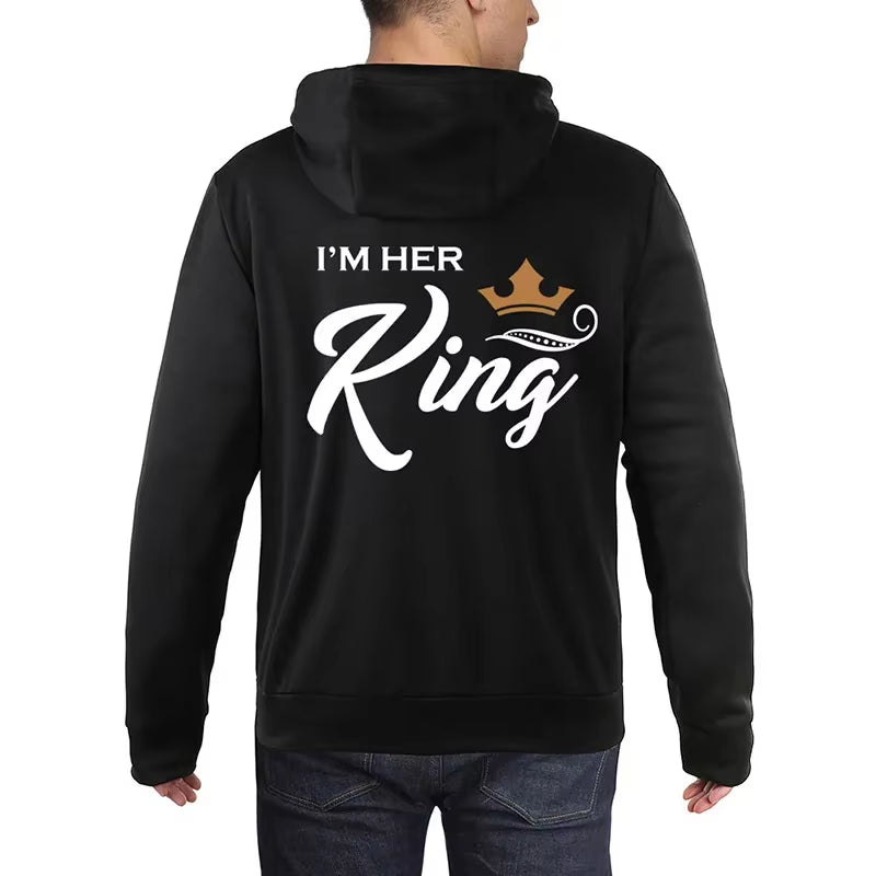 Printing Her King or His Queen Lover Hoodies Harajuku Fashion Casual Womens Men Clothing Lovers Sweatshirt Couple Hoodies