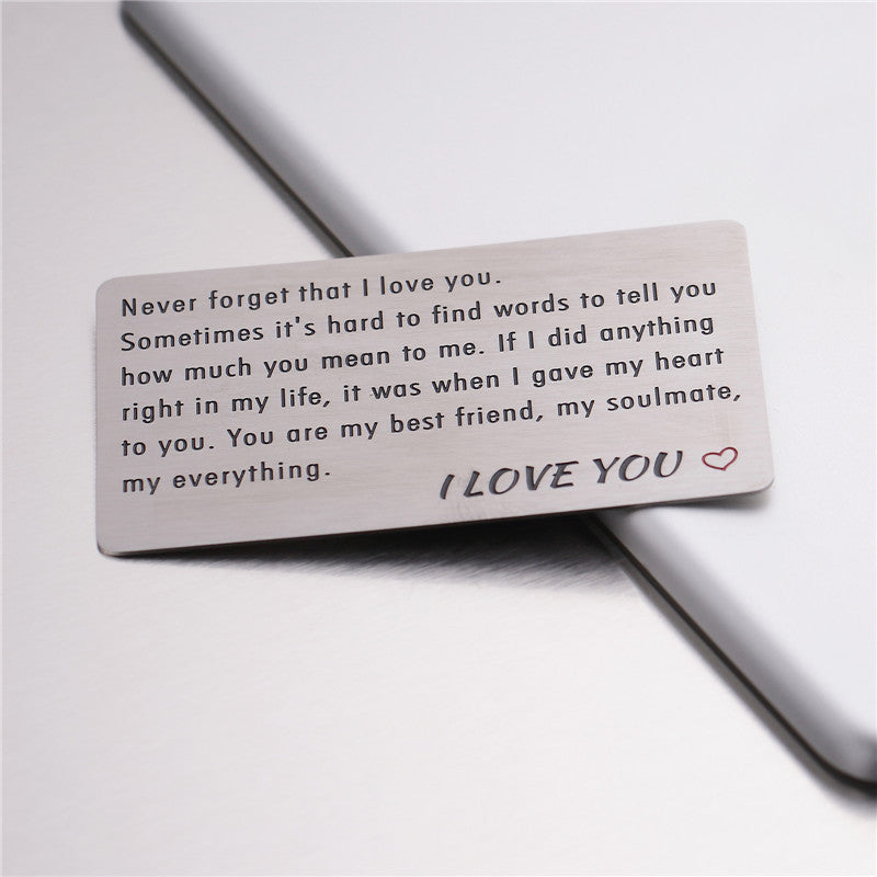 Lettering Valentine'S Day Gift Titanium Steel Card