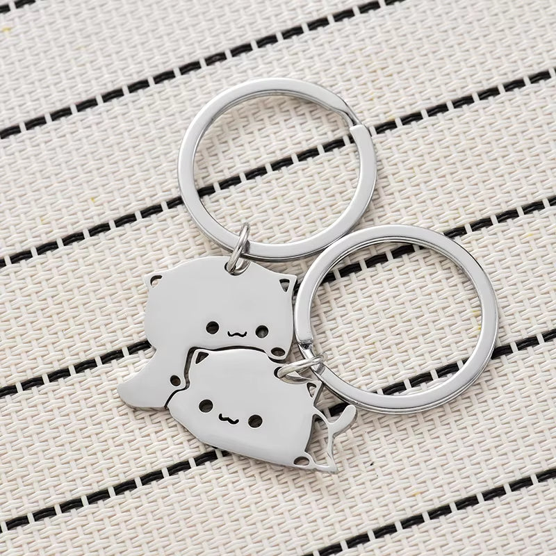 Couple Gift Keychain Cute Gift for Girlfriend Boyfriend Him Her Cat Lover Husband Wife Fiancée Cat Matching Gift