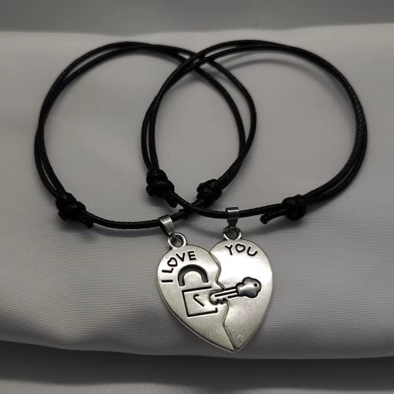 New Fashion Couple Bracelet Stitching Heart Bracelets Women Cute Cat Pendant Romantic Valentine'S Day Present for Lovers