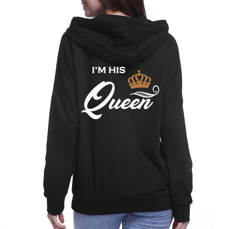 Printing Her King or His Queen Lover Hoodies Harajuku Fashion Casual Womens Men Clothing Lovers Sweatshirt Couple Hoodies