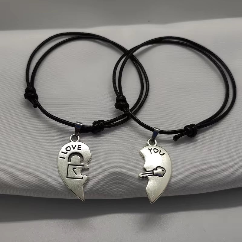 New Fashion Couple Bracelet Stitching Heart Bracelets Women Cute Cat Pendant Romantic Valentine'S Day Present for Lovers