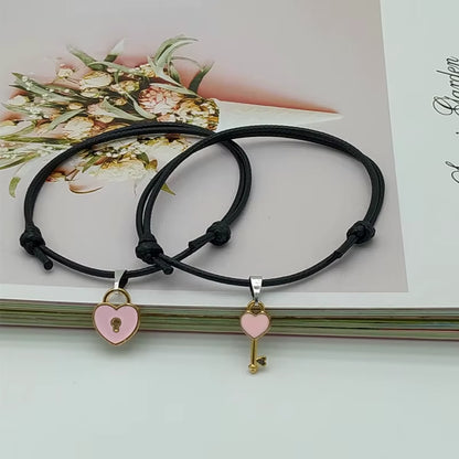 New Fashion Couple Bracelet Stitching Heart Bracelets Women Cute Cat Pendant Romantic Valentine'S Day Present for Lovers