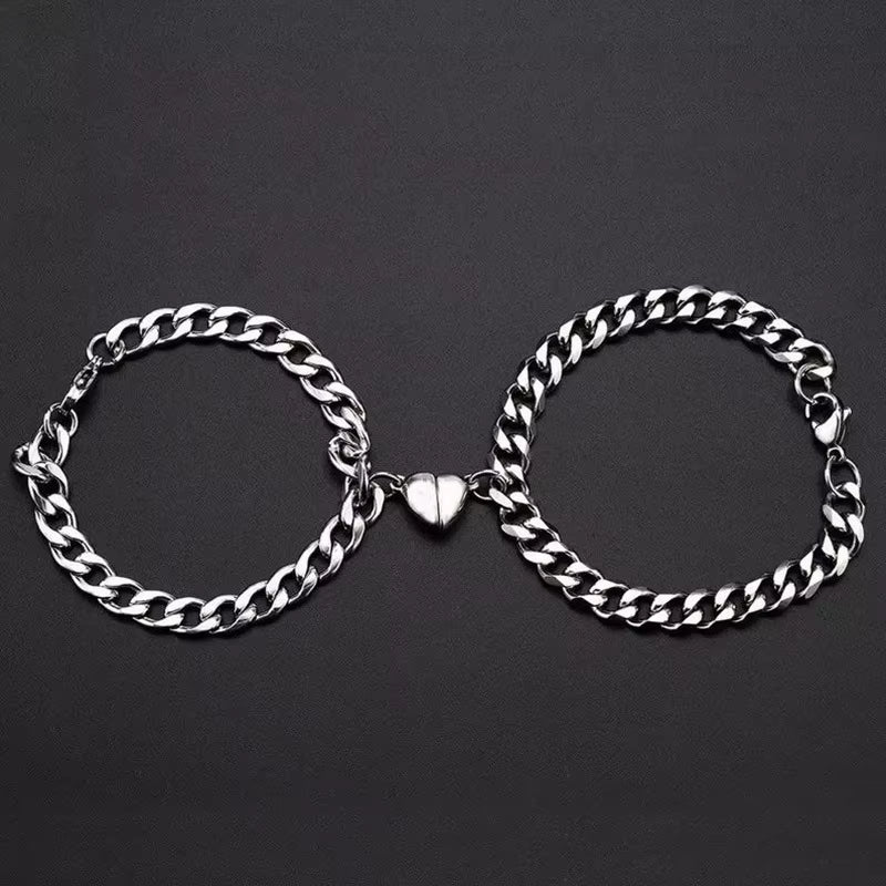 2Pcs Simple Love Couple Bracelet, Heartbeat Bracelet Gift, Love Design, Magnet Bracelet, Magnet Couple Bracelet