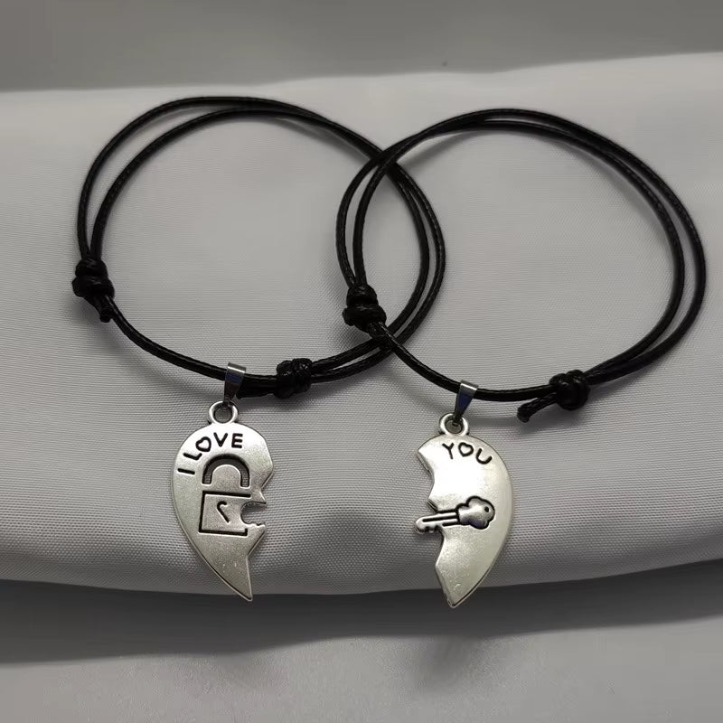 New Fashion Couple Bracelet Stitching Heart Bracelets Women Cute Cat Pendant Romantic Valentine'S Day Present for Lovers