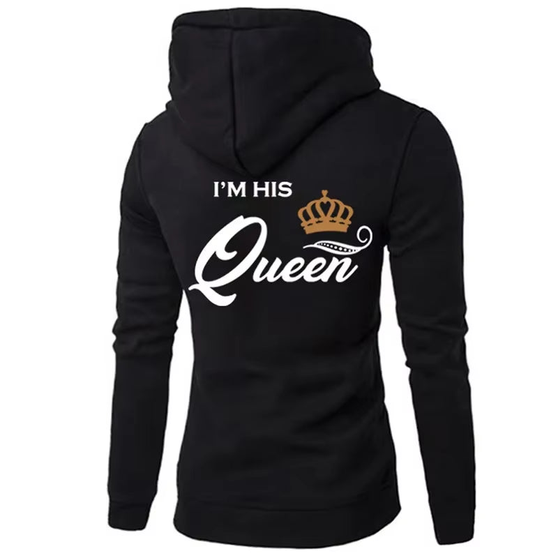 Printing Her King or His Queen Lover Hoodies Harajuku Fashion Casual Womens Men Clothing Lovers Sweatshirt Couple Hoodies